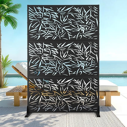Metal Privacy Screen Outdoor Privacy Screen, Freestanding Fence Panel for Outside, 72''H×47''W, Decorative Screen Panel for Backyard/Patio/Deck