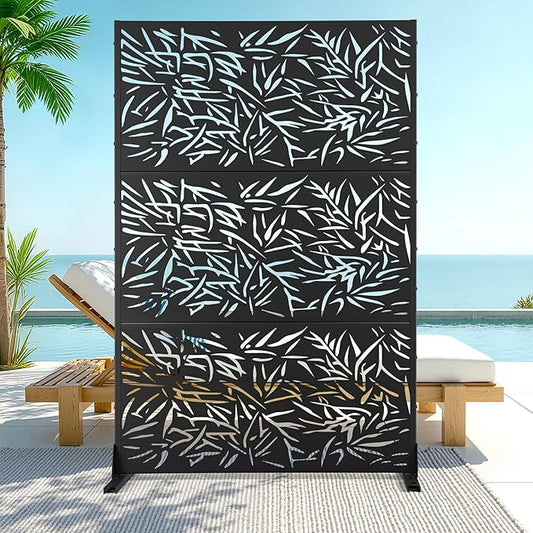 Metal Privacy Screen Outdoor Privacy Screen, Freestanding Fence Panel for Outside, 72''H×47''W, Decorative Screen Panel for Backyard/Patio/Deck