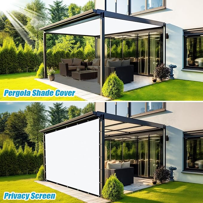 Amagenix 90% Pergola Shade Cover 6' X 12' Sun Shade Cloth with Grommets for Outdoor Garden Patio Porch, Commercial Grade 200 GSM - Cable Zip Ties Included (We Customized) GN108, White