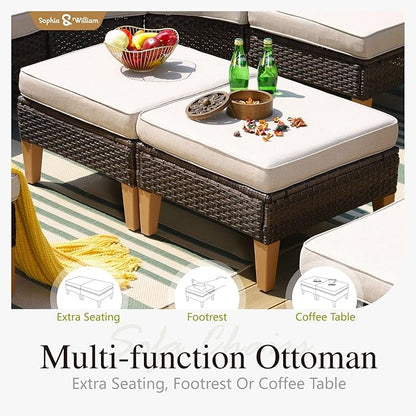 Sophia & William Patio Furniture Set with Fire Pit Table, Large Outdoor Wicker Rattan Sectional Sofa 10 Piece Patio Conversation Set for Deck, Backyard, Porch, Outside(56-Inch Fire Pit,Beige)