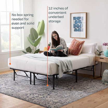 Linenspa Folding Metal Platform Bed Frame - No Box Spring Needed - Underbed Storage - Simple Toolless Assembly - Mattress Foundation - 14" High - Traditional Design - Sturdy Steel - Full Size