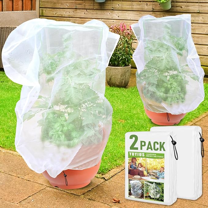 Fruit Tree Netting, Plant Mesh Netting for Garden Protection, Blueberry Bush Insect Netting Cover as Garden Pest Barrier from Cicadas, Bug, Bird (5.3x5.3 FT, 2Pcs, Zipper & Drawstring Design)