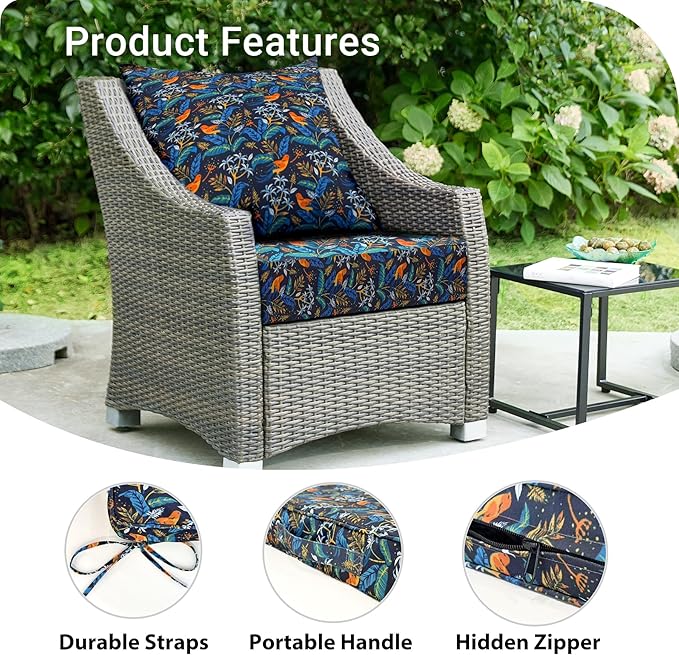 Outdoor Cushions for Patio Furniture,Outdoor Seat Cushion Set 24 x 24 x 5.75 Inch,Waterproof & Fade Resistant Outdoor Chair Cushions,Patio Chair Cushion, Black Nightingale