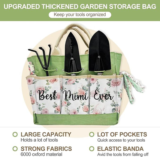 Gifts for Mimi, Mothers Day Mimi Garden Kit Gifts for Grandma Floral Gardening Tools and Durable Garden Tools Organizer Tote, Ideal Gardening Gift for Women on Birthday Plant Lover Present