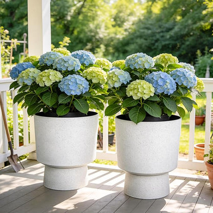 16.75"H Urn-Style Tall Planters, 2-Pack Modern Large Flower Pots for Outdoor Indoor, 2-in-1 Design Plant Containers for Garden Patio Yard Balcony Porch or Home Decor, White Terrazzo, UV-Protect
