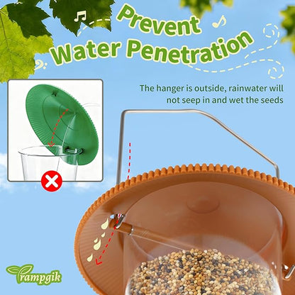 Outdoor Bird Feeder, Retractable Bird Feeder Hanging, Metal Hanger, Rainproof & Leak-Proof, Terracotta, Pack of 1