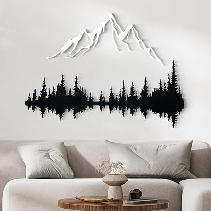 Wita Home Mountain and Forest Metal Wall Art, Wall Mounted Mountain Home Decor, Pine Trees Wall Art for Living Room, Bedroom or Office, Large Outdoor Wall Decor, Nature Christmas Decor (White, 24x16 inches)