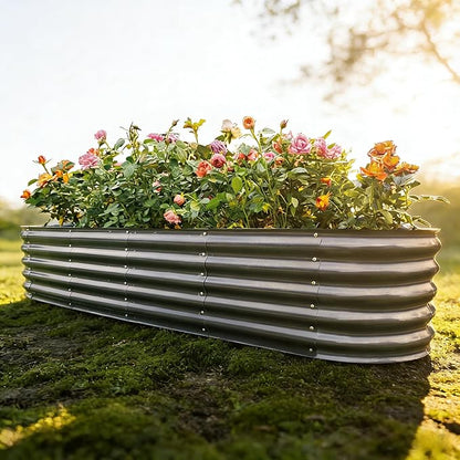 Gardmax Galvanized Raised Garden Bed, Lightweight Planter Boxes Outdoor with Easy Assembly, Large Garden Bed for Vegetables, Fruits, Flower Dark Grey 8x2x1.5 FT