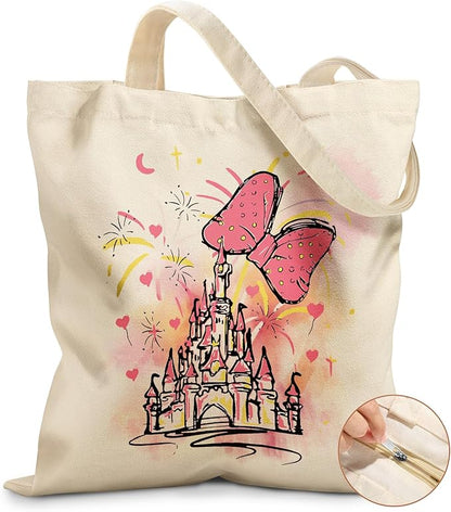 Miss Adola Canvas Tote Bag for Women – Aesthetic Canvas Bag with Zipper Cute Stylish Reusable Shoulder Totes for Shopping Work Daily Vacation, Bow Castle