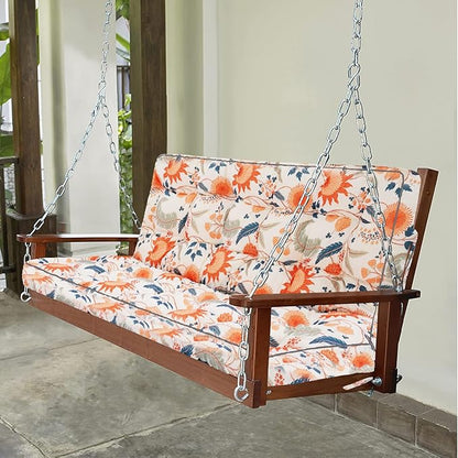 Swing Replacement Seat Cushions, 2-3 Seater Bench Cushions for Outdoor Furnitur with Backrest, Garden Recliner Seat Cushions Waterproof Sofa Pads (Spring Warmth, 63x40in)