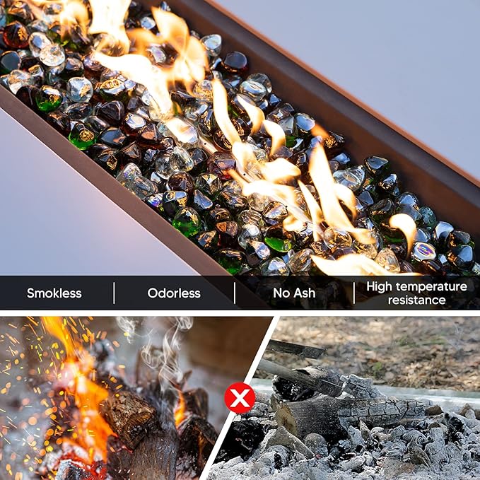 Mr. Fireglass 10 Pounds Blended Diamond Fire Glass, 1 Inch High Luster Reflective Fire Pit Glass Rocks for Fireplace Fire Pit & Lanscaping, Emerald Green, Crystal Ice, Amber