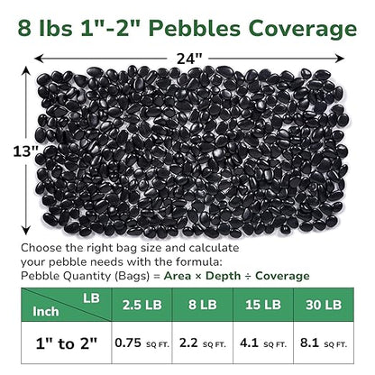 GreatBuddy 8-lb Black River Rocks for Landscaping, 1-2 Inches Black Polished Pebbles, Decorative Rocks for Plants Indoor& Outdoor, Garden Landscaping, Aquariums, Vases, Potted Plants, Home Decor