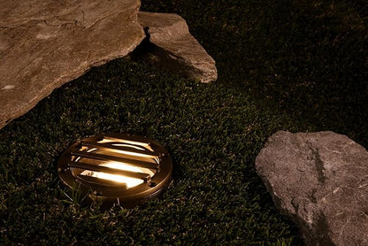 12V Brass In-Ground Well Light (Grated Top) with 5W 2700K Warm White MR16 LED Bulb for Low Voltage Landscape Lighting of Outdoor Pathway, Garden, Shrubs, Columns or Trees