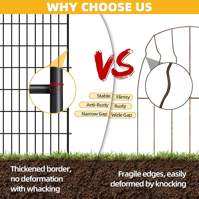 15 Panels No Dig Dog Fence Outdoor for Yard, 33in(H) x 32.5ft(W) Tall Animal Barrier Fencing Panels, Rustproof Ground Stakes Temporary Wire Screen for Patio