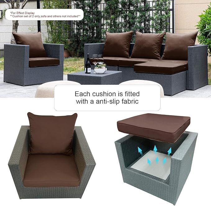 ARTPLAN Outdoor Deep Seating Cushions with Backrest Set, All-Weather Waterproof Patio Sofa Cushions for Sectionals, High-Resilience Foam Garden Furniture Cushion Cover,Brown