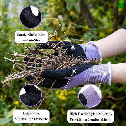 HandLove 6 Pairs Gardening Gloves for Women-Moisturizing Durable Work Gloves.Latex-free Sandy Nitrile Coated for Yard Garden,Touchscreen Friendly Protective Work with Grip,Medium,Pink&Green