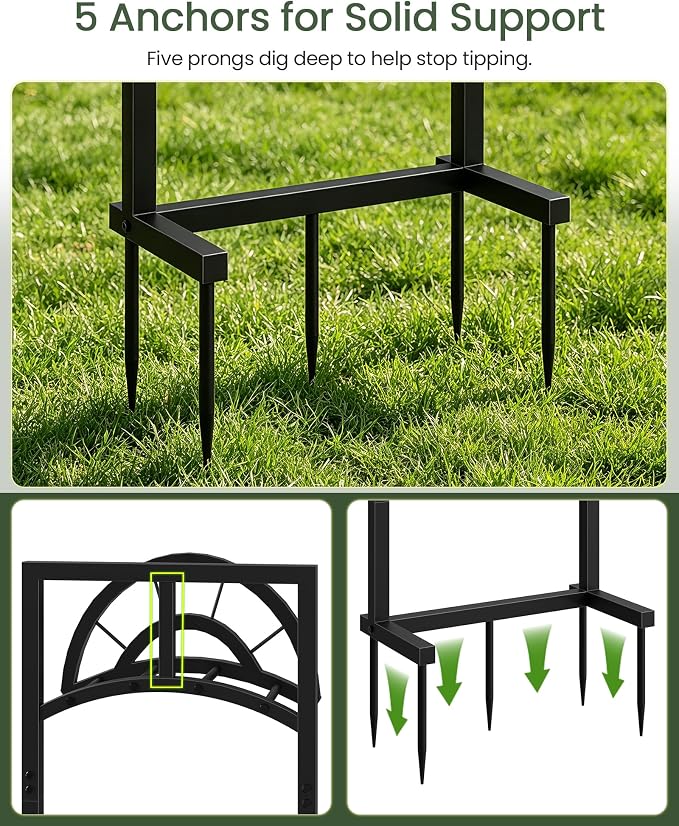 CHOEZON Garden Hose Holder with 5 Prongs, Heavy Duty Water Hose Holder Stand, Holds 150ft Hose, Metal Water Hose Holder for Outside, Yard, Lawn, Patio, Black TCJ91BB