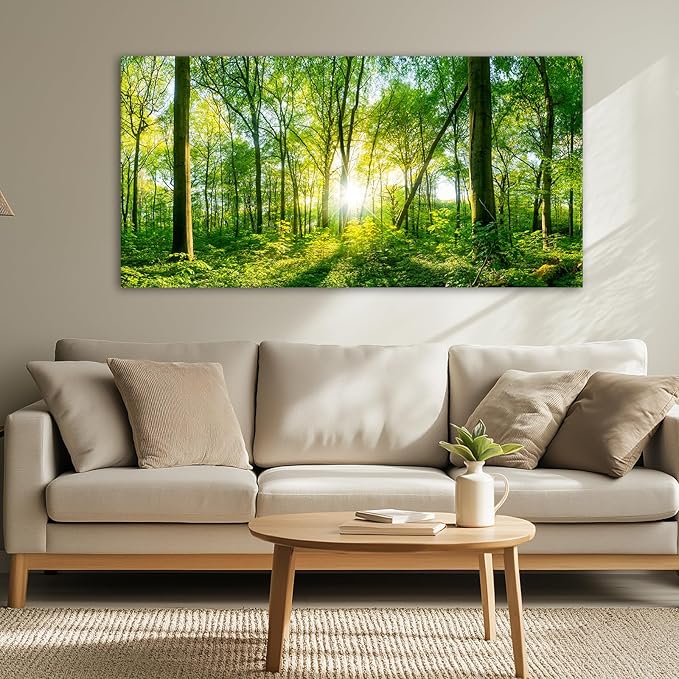 JLXART Wall Art Green Forest Scenery Wall Art Canvas Pictures Landscape Art Prints Beautiful Artwork for Living Room Bedroom Kitchen Home Office Decorations 24x48inch