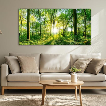 JLXART Wall Art Green Forest Scenery Wall Art Canvas Pictures Landscape Art Prints Beautiful Artwork for Living Room Bedroom Kitchen Home Office Decorations 24x48inch