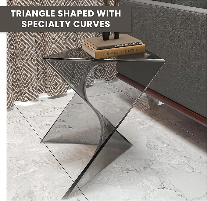 LeisureMod 15.75" Stackable Weather-Resistant Plastic Triangular Side Table - Accent End Table for Indoor & Outdoor Use (Smoke, Set of 2)