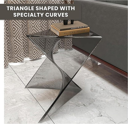 LeisureMod 15.75" Stackable Weather-Resistant Plastic Triangular Side Table - Accent End Table for Indoor & Outdoor Use (Smoke, Set of 2)