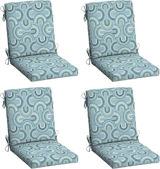 Arden 4-Pack Outdoor Patio Dining Chair Cushion, 20x44, Rain-Proof Seat Pad, Fade-Resistant Outdoor Cushion Coastal Blue Geometric