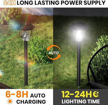 AOSEA Bright 12 Pack Solar Lights Outdoor IP65 Waterproof,LED Solar Lights for Outside,Landscape Lighting,Garden Decorative for Yard,Patio,Landscape,Pathway,Sidewalk,Driveway,Lawn (Cold White)