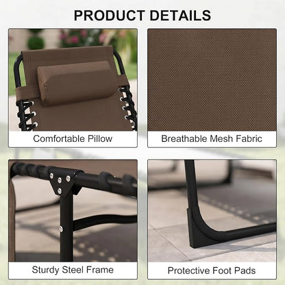 Outsunny Folding Chaise Lounge Chair Outdoor, Sun Tanning Chair with Side Pocket, Carrying Strap, Portable Patio Beach Lounger with 5-Position Reclining Back, Headrest for Pool, Camping, Yard, Brown