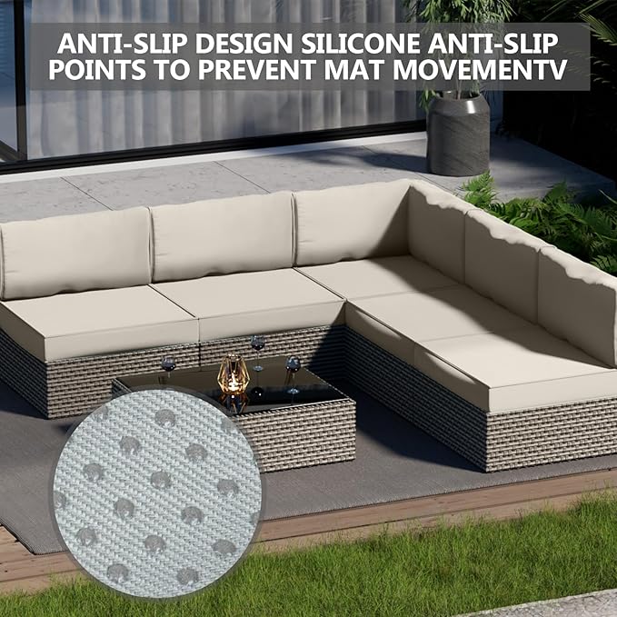 9 Piece Outdoor Patio Waterproof Cushion Covers, Fits 4-Seat Wicker Rattan Sectional Couch Chair Furniture Cover Replacement Set - Fade-Resistant Patio Cushion Covers with Zipper