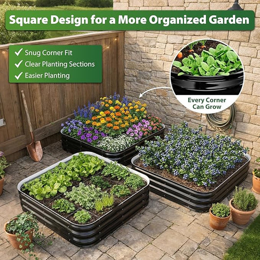 Galvanized Raised Garden Bed 4x4 ft, Heavy Duty Metal Planter Box for Vegetables, Flowers & Herbs, 12" Raised Outdoor Modular Gardening Bed, Above Ground Growing Container, Easy Assembly, Black