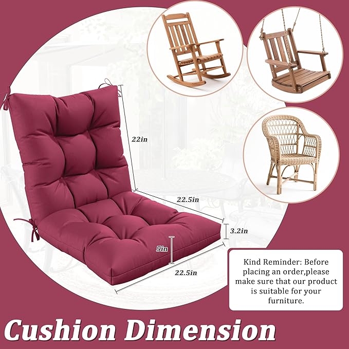 Patio Seat&Back Chair Cushions for Outdoor Furniture，Comfortable Cushions for Rocking/Dining/Lawn Chair-Set of 2
