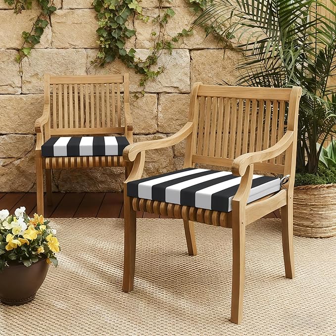 LVTXIII Outdoor Chair Cushions 19"x19"x2" Pack of 2, Water-Repellent Square Corner Memory Foam Seat Cushions with Ties for Garden Patio Furniture,Cabana Black