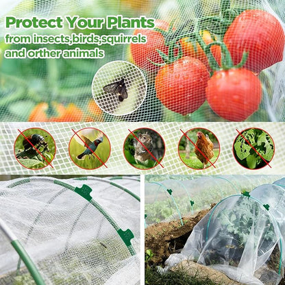 Garden Netting Kit for Raised Beds, Fiberglass Garden Hoops with 10x33FT Ultra Fine Mesh Netting and 24 Clips, Insect Netting for Garden Row Cover Vegetable Flowers Protection Barrier Plant Covers Net