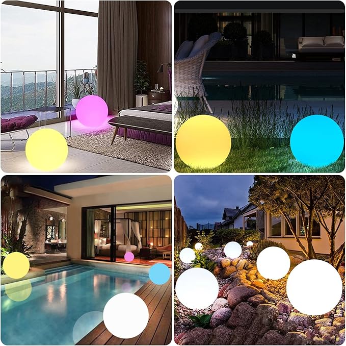 12-in LED Glowing Ball Light, Rechargeable LED Globe Orb Light w/Remote (1PC) and and 14-in Glowing LED Ball Light, Rechargeable Dimmable RGB Color Changing Globe Orb Light w/Remote (1PC)