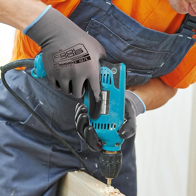 COOLJOB 10 Pairs Nitrile Dipped Safety Work Gloves with Grip, Non-slip Rubber Coated Bulk Garden Gloves for Men, Heavy-duty Oil Resistant for Truck Driver, Warehouse Box Handler, Medium, Gray