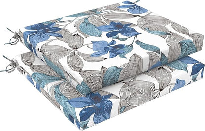 LVTXIII Outdoor Chair Cushions 18.5"x16"x2" Pack of 2, Water-Repellent Square Corner Memory Foam Seat Cushions with Ties for Garden Patio Furniture, Clemens Noir Blue