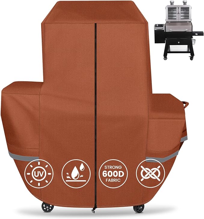 Grill Cover for Pit Boss Lockhart Platinum Series Grill, PBPEL218010500 - Heavy Duty Waterproof Fade Resistant Pit Boss Platinum Lockhart Grill Cover with Elastic Drawstrings & Zipper Design, Brown
