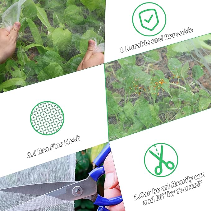 Garden Netting Plant Covers 10x100 Ft Net Ultra Fine Mesh Protection Netting for Vegetable Plants Fruits Flowers Crops Greenhouse Row Cover Raised Bed Barrier Mosquito Net Screen Protection Net Cover