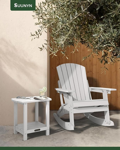 Outdoor Side Table – 2-Tier HDPE Adirondack Side Table, Sturdy Small Outdoor Tables, Weather-Resistant & Easy Assembly Patio End Tables for Garden, Balcony, Porch & Poolside (White)