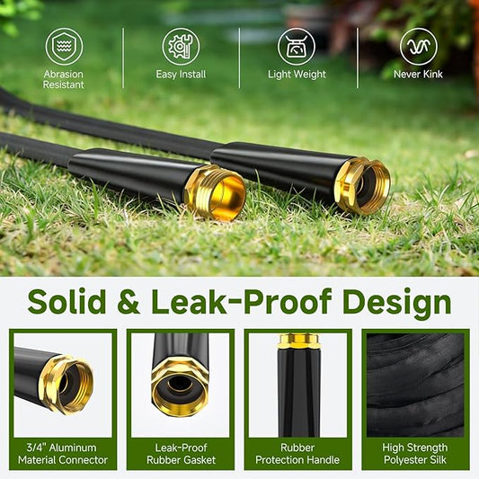 Garden Hose 50 FT, Non-Expanding Lightweight High-Pressure Water Hose with 10 Spray Nozzle, Portable No Kink Flexible Garden Hoses Pipe for Outdoor, Lawn, Yard, Car, House(500 PSI Max, 3/4" GHT)
