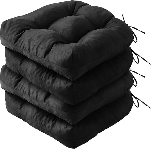 IPYNBAP Outdoor Chair Cushions Set of 4, Patio Chair Cushions with Ties,19x19+5” Tufted Outdoor Seat Cushions, Waterproof Patio Furniture Cushions, Outdoor Dining Chair Pads, Black