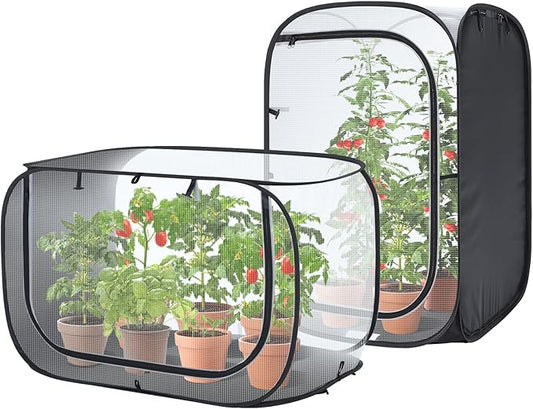 Ohuhu 36'' Garden Mesh Plant Cover, 2 Pack Pop Up Plant Protector Strawberry Cover Garden Net Cage Wind Protection for Plants Outdoor with Storage Bag 24 x 24 x 36 Inches