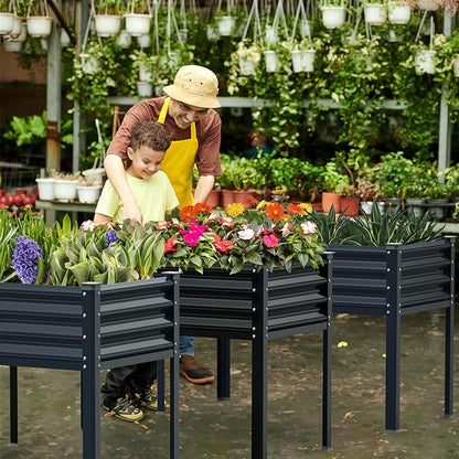 Raised Garden Bed with Legs, 48×24×32in Galvanized Raised Garden Beds Outdoor Elevated Metal Planter Box for Gardening Vegetables Flowers Herb-Black