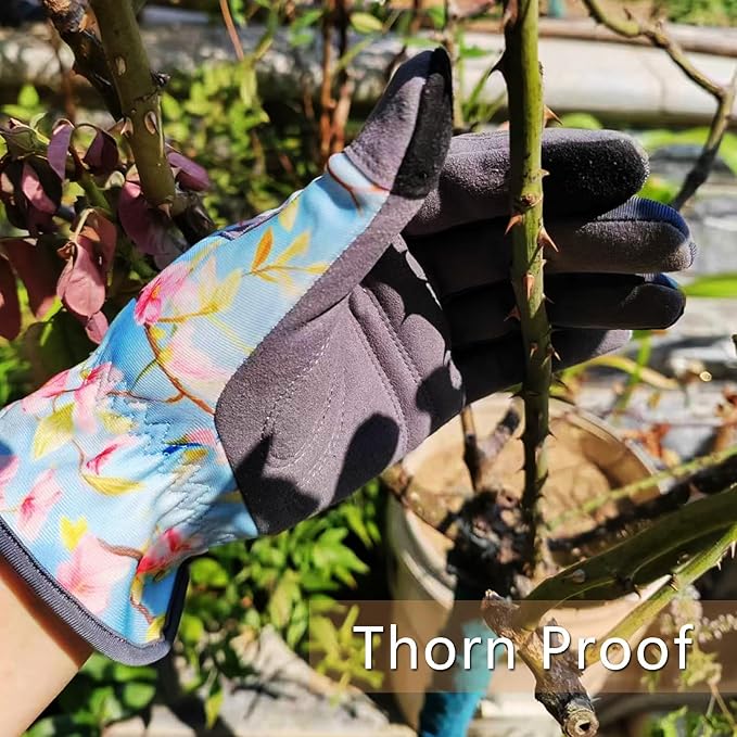 Gardening Gloves for Women, Flexible Breathable Garden Gloves, Leather Working Gloves for Weeding, Digging and Pruning (S-Birds)