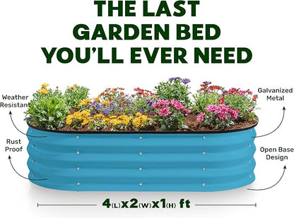 Plant & Plot Galvanized Raised Garden Beds Outdoor // 4×2×1 ft Planter Raised Beds for Gardening, Vegetables, Flowers (Teal) // Large Metal Garden Box