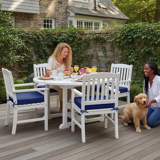 Summsun Outdoor Chair Cushions Set of 4: Waterproof & Color Fastness Seat Cushion for Patio Furniture - 22 x 22 x 3 Inch Chair Pads with Ties and Hidden Zipper - Patio Chair Cushion Replacement, Navy