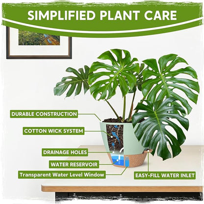 Self-Watering Pots for Indoor Plants with Visible Water Window,5/6/6.5/8/10 Inch Outdoor Flower Pots with Drainage Holes & Reservoir for Patio, Home Decor (Green)
