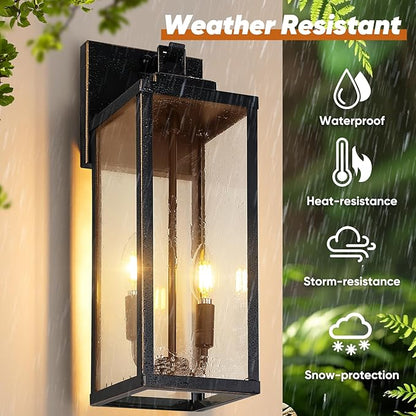 BesLowe 18” Upgraded Motion Sensor Outdoor Wall Lights, Dusk to Dawn Porch Lights Outdoor Wall Sconces, 3 Lighting Modes Exterior Lighting Fixtures with Hooks, Bronze Outside Lights for House, 2-Pack