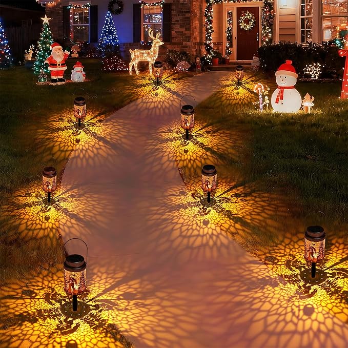 Cooo 4 Pack Solar Lanterns Outdoor Waterproof - Gold Wild Man Solar Pathway Lights Landscape Path Lights Christmas Lights Gifts for Women Mom Grandma for Garden Yard Patio Backyard Porch Decorations