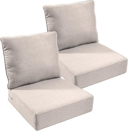 Outdoor Chair Cushions Set of 2, Waterproof 24x24 Patio Chair Cushion, 6" Thickened Seat cushions for outdoor furniture, Replacement Couch Cushions, Include 2 Back & 2 Seat Cushions, Thick/Beige